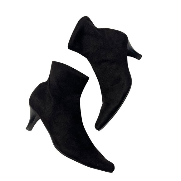 Kitten Heel Apostrophe Black Suede Sock Booties Size 7 - Picture 8 of 8